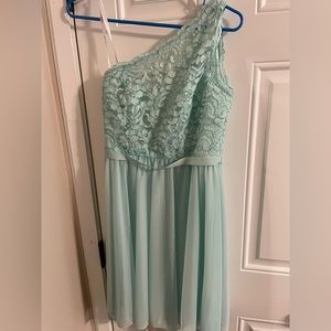 Davids bridal one shoulder corded lace mesh dress